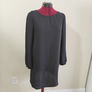 Brigitte Bailey Women Long Puff Sleeve Shift Dress Black Tunic Solid Flowy Small